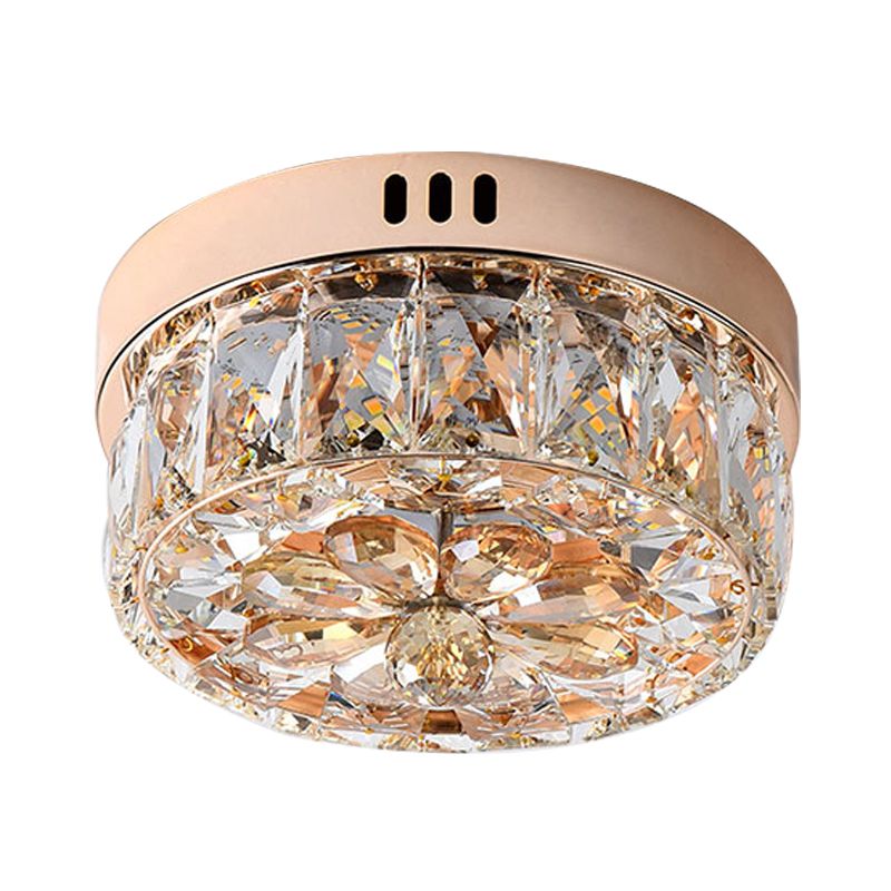 Rose Gold Mini LED Flush Deckenleuchte Einfachheit abgeschrägte Kristall Runde Flush Mount Lampe, 8"/10" Breite