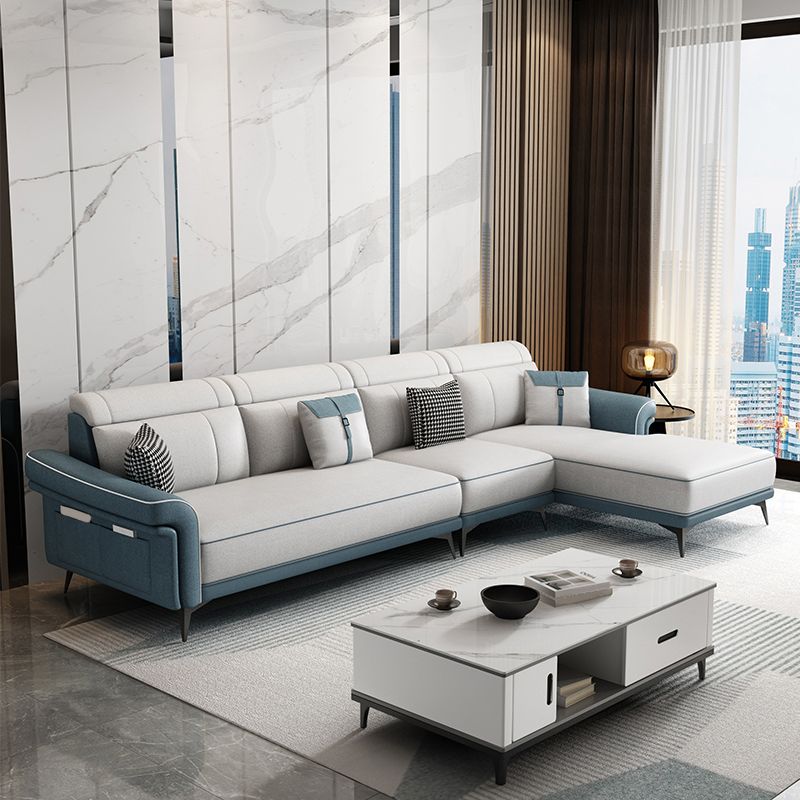 Faux Leather 4-Seater Sectional with Flared Arms and Storage for Living Room