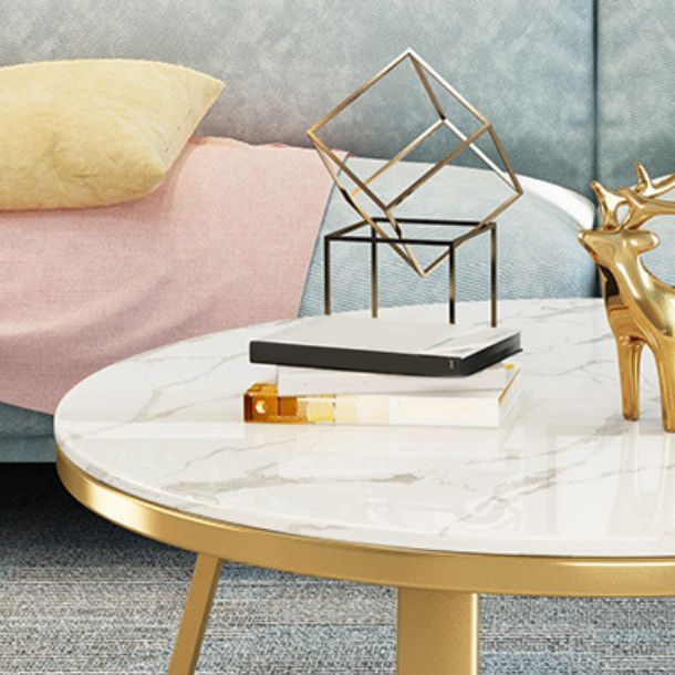 Round Marble Top Cocktail Table with Iron Cross Base Coffee Table