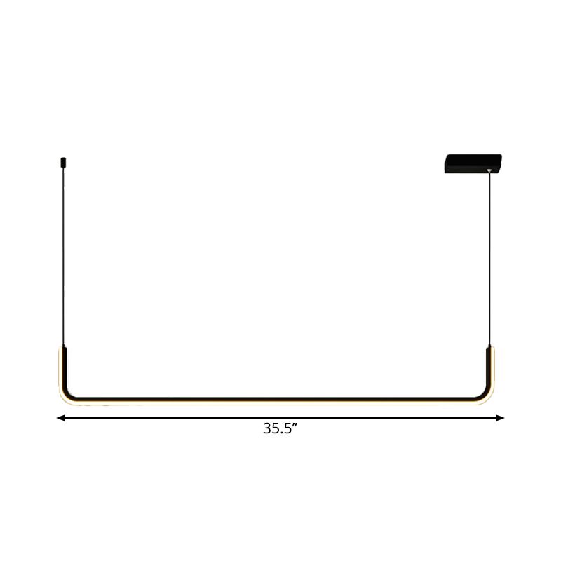 Metal Half Rectangle Hanging Lamp Kit Simple LED Black Island Lighting Fixture in Warm/White Light