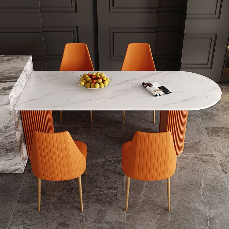 Metal Traditional Luxury Dining Table Free Form Sintered Stone Table with Double Pedestal