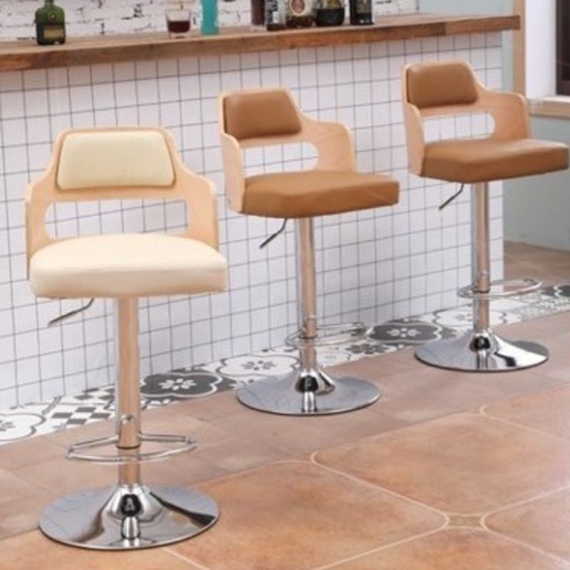 Nordic Style Leather Upholstered Barstool Adjustable Height Swivel single Bar Stool