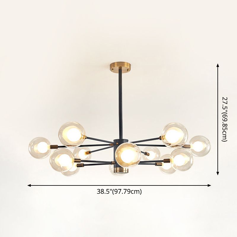 Globe Suspension Hanging Pendant Light Modern Style Corridor Clear Glass Chandelier in Frosted Spray Paint Finish