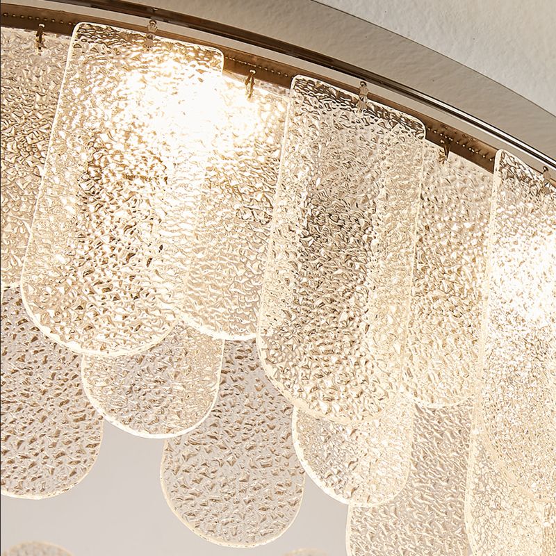 Round Shape Ceiling Lamp Modern Stainless Steel Flush Mount with Glass Lampshade for Room