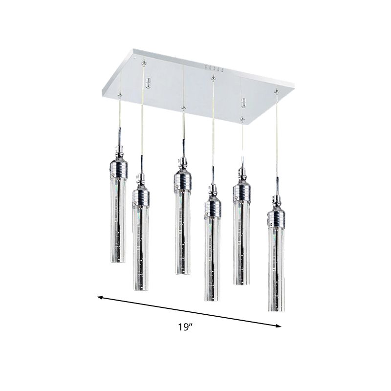 Tube dormitorio clúster colgante cristal 6 luces luz de techo colgante contemporánea en cromo, luz cálida/blanca