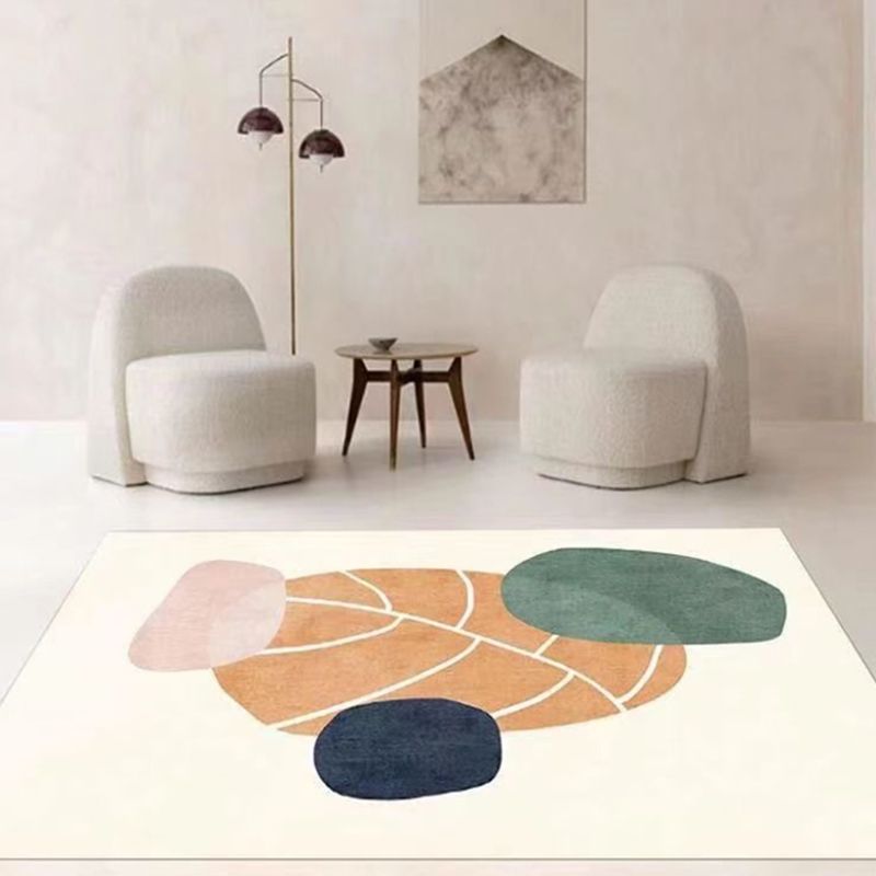 Black Modern Rug Polyester Circle Indoor Rug Non-Slip Backing Rug for Home Decor