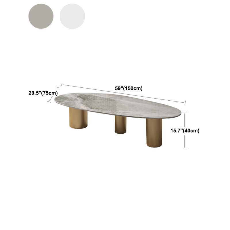 Oval Stone Top Coffee Table Set with 3 Steel Legs for Living Room
