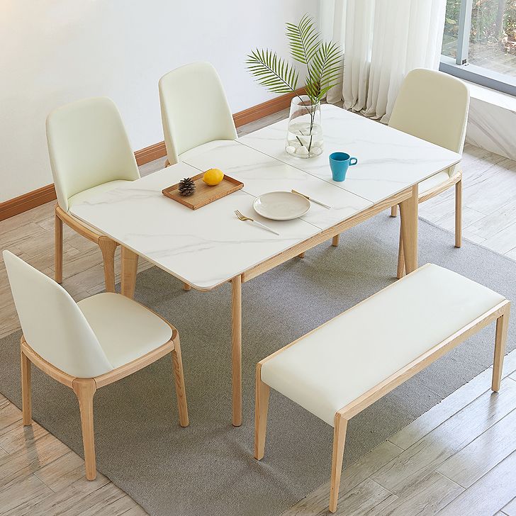 Rectangle Extendable Stone Dining Site Table Traditional Luxury Dinette Table with 4-foot
