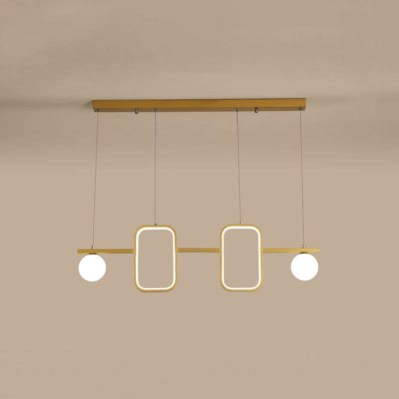 Symmetrical Geometric LED Hanging Light Minimalist Metal Dining Room Island Ceiling Light with Cream Glass Shade