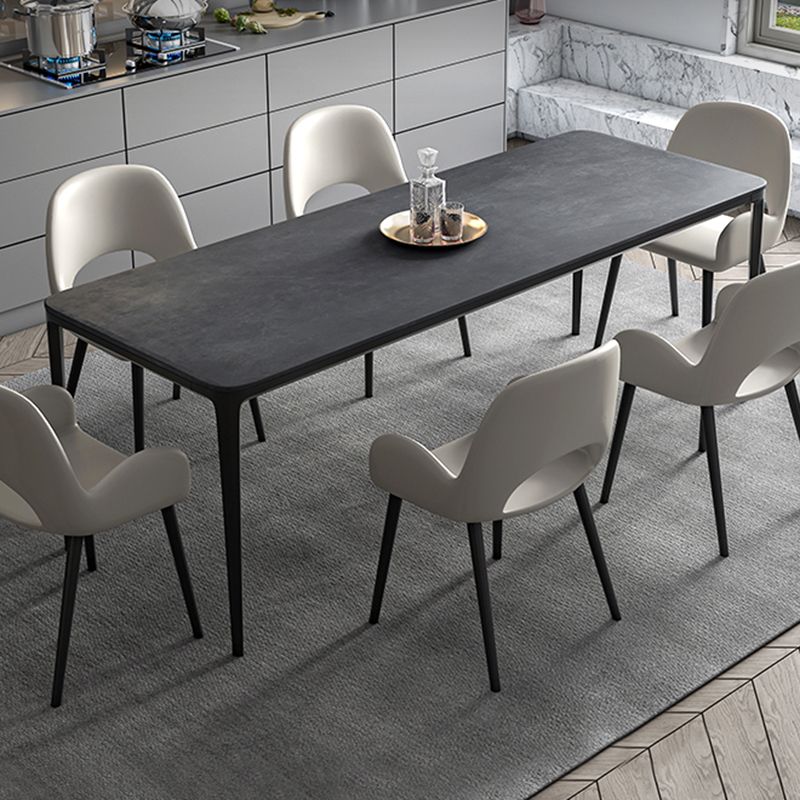 Modern Grey Rectangular Stone Tabletop Dining Table with 4 Black Legs