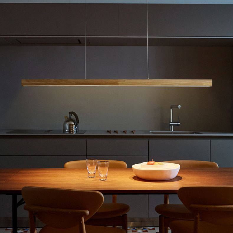 Noordse staafvormige eilandlamp houten eetkamer led lineair hanger licht in beige