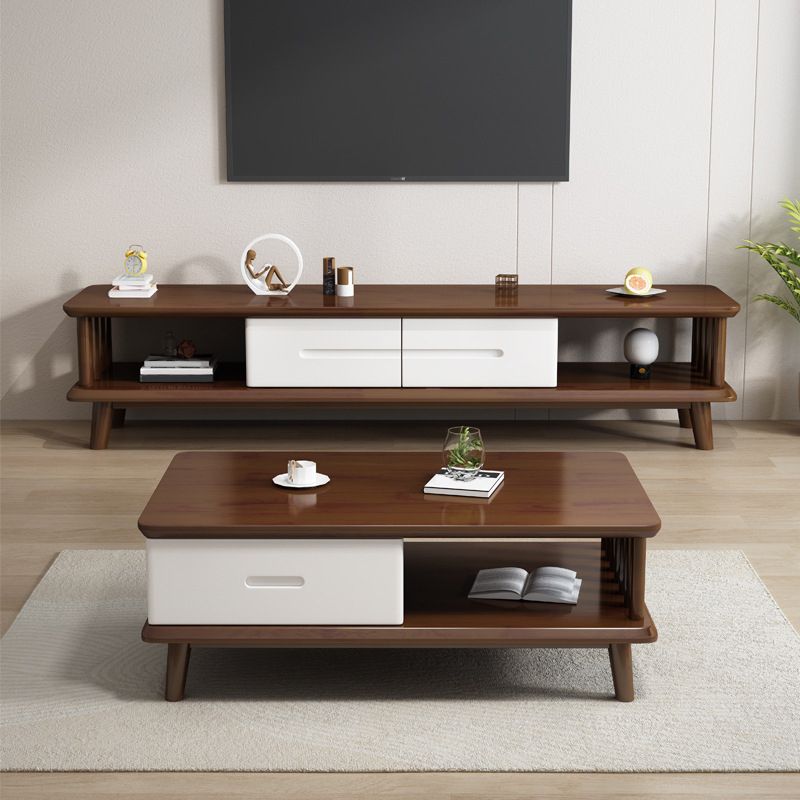 Contemporary 4 Legs Solid Wood with Drawer Rectangular Single Coffee Table