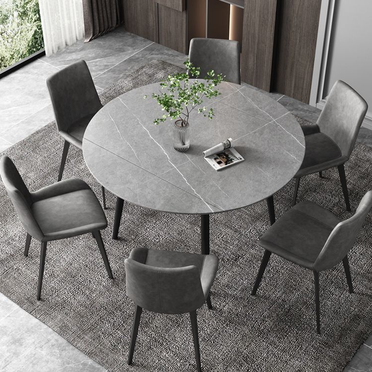 52" Extendable Round Dining Table Modern Adjustable Sintered Stone Top Table with 4 Legs