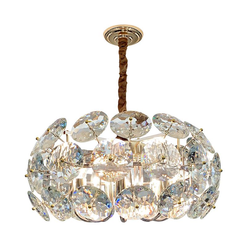 Clear Crystal Round Hanging Hanging Minimalisme 8 Heads slaapkamer plafond kroonluchter