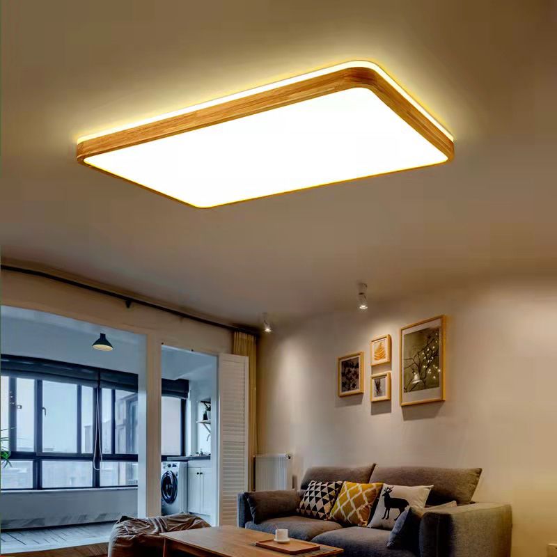 Geometry Shape LED Ceiling Lamp Modern Wood 1 Light Flush Mount for Dining Room Corridor
