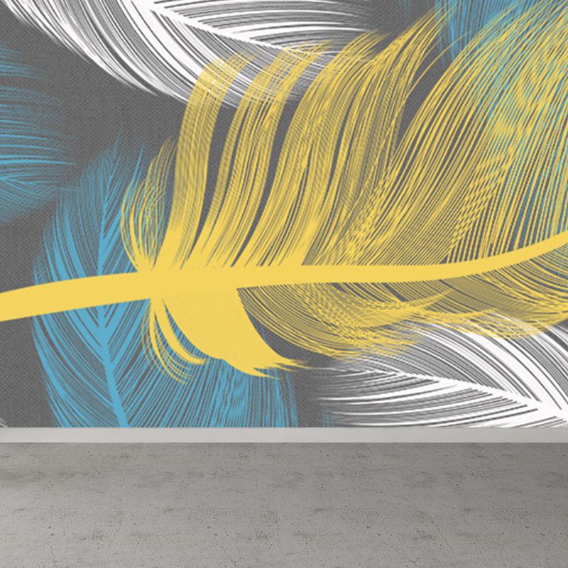 Giant Contemporary Wall Mural in Pastel Color Bird Feather Wall Decor, Custom Printed
