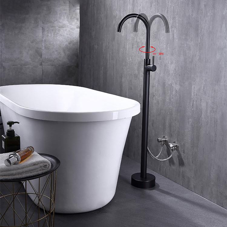 Modern Floor Mounted High Arc Freestanding Tub Filler Metal Freestanding Tub Filler Trim
