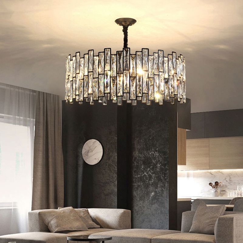 Contemporary Metal Pendant Light with Crystal Shade for Living Room