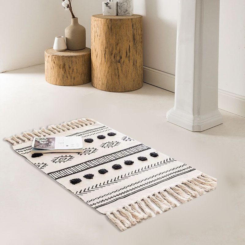 Stylish Diamond Patterned Rug Multi-Color Boho Carpet Cotton Pet Friendly Washable Rug for Room