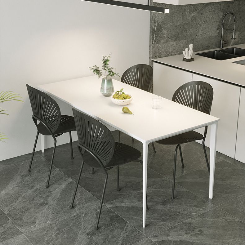 Mesa de comedor de piedra sinterizada de estilo moderno 4 Piernas de las piernas Mesa rectangular en blanco