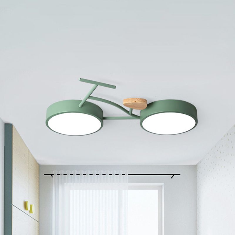 Bicycle Acrylic Ceiling Lamp Cartoon Grey/White/Green LED Semi Flush Mount Lighting in Warm/White Light for Kids Bedroom