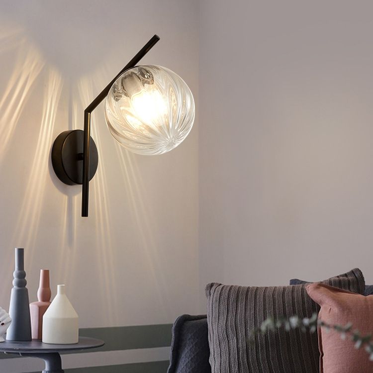 Simplicity 1-Bulb Sconce Light Living Room Glass Ball Wall Light Fixture