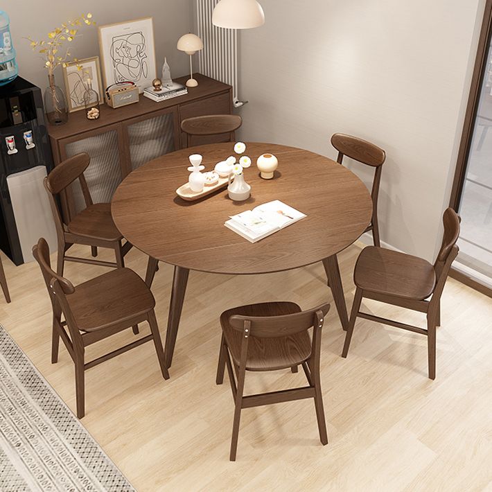 Extendable Round Dining Table for Restaurant Modern Rubber Wood Table with 4 Legs
