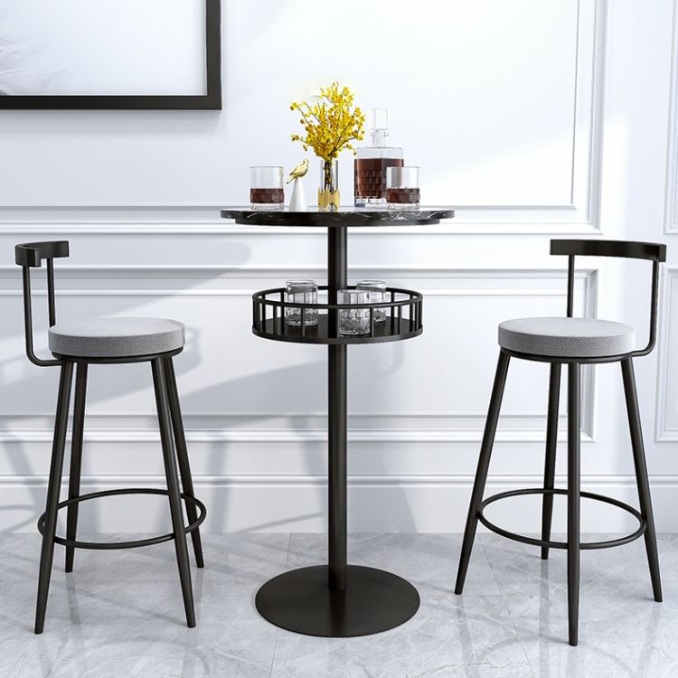 1/2/3 Pieces Industrial Iron Bar Table Set Round Bistro Set with Faux Marble Top