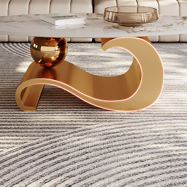 Stainless Steel Abstract Base Cocktail Table Oval Slate Top Coffee Table
