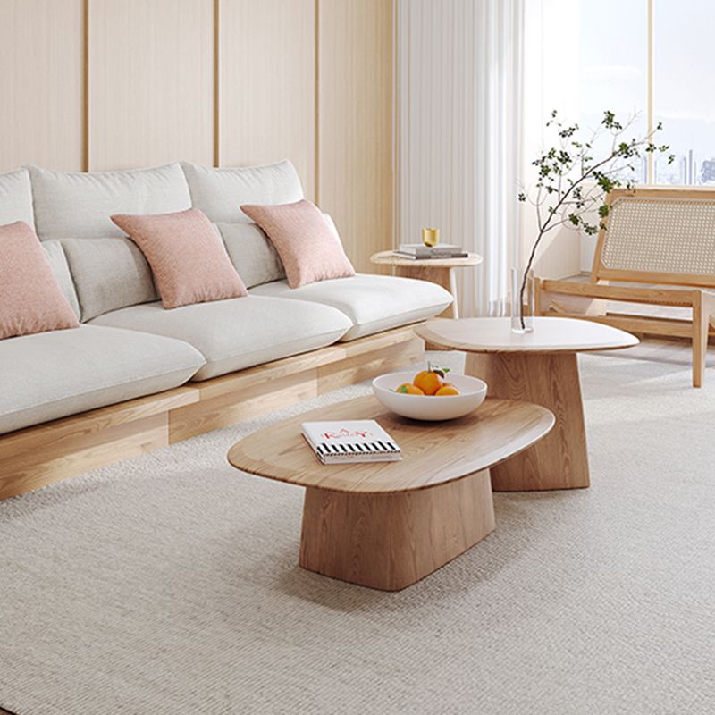 Contemporary Solid Wood Oval Cocktail Table Pedestal Coffee Table