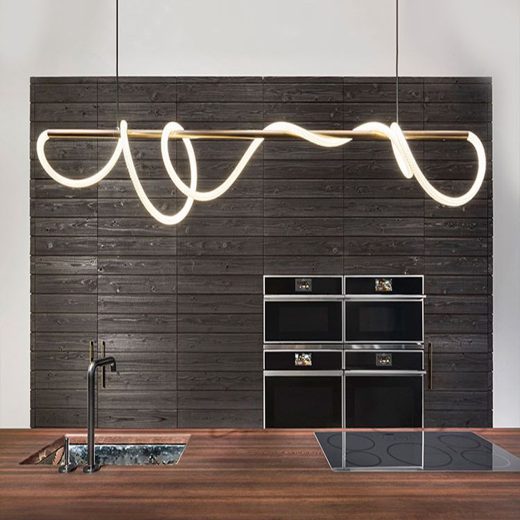 Linear Island Pendant Gold Modern Ceiling Pendant Light for Dining Room