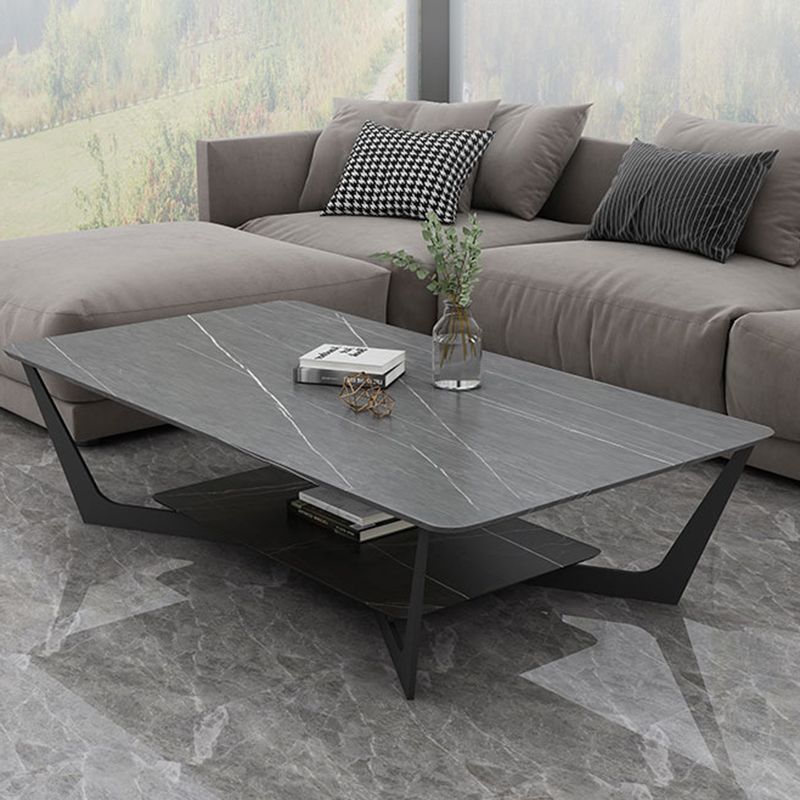 Cross-legged Base Designed As a Rectangular Coffee Table with a Rock Slab Top