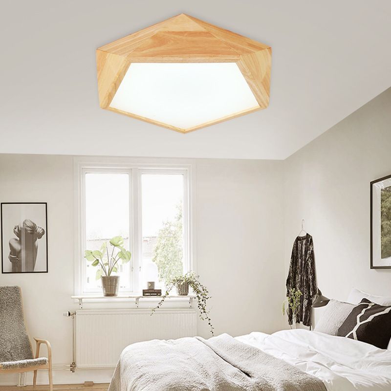 1 Light Geometric Flush Mount Contemporary Wood Flush Light for Bedroom