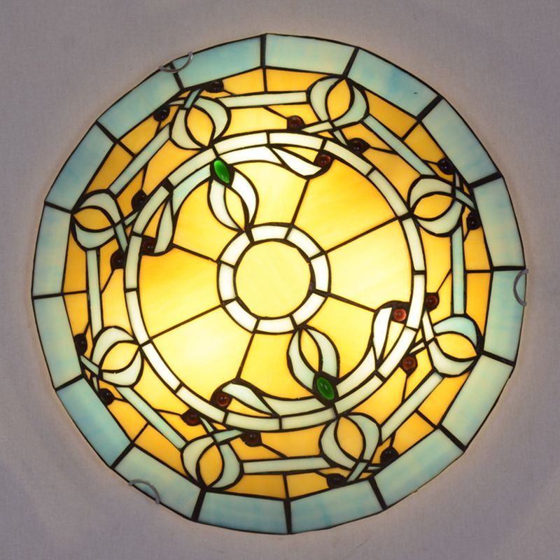 Tiffany Style Dome Flush Ceiling Light Hand Rolled Art Glass Ceiling Light for Bedroom