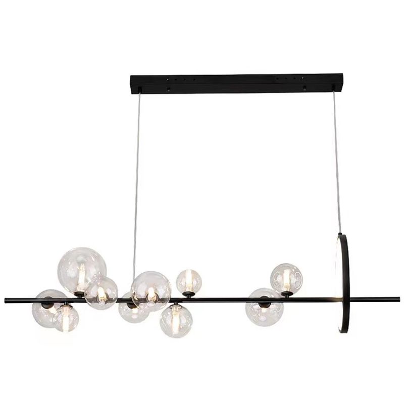 Black & Clear Multi - Head Pendant Ceiling Modern Metal and Glass Kitchen Island Fixture