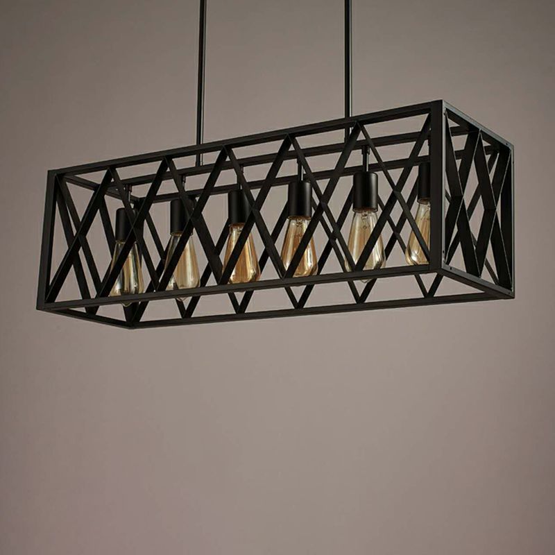 Cuboid Island Chandelier Lights Industrial Kitchen Island Lighting Metal Island Pendants in Black