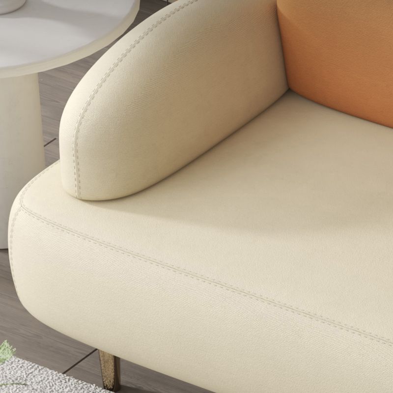 Modern Curved 4 Metal Legs Sofa Faux Leather Recessed Arm Sofa