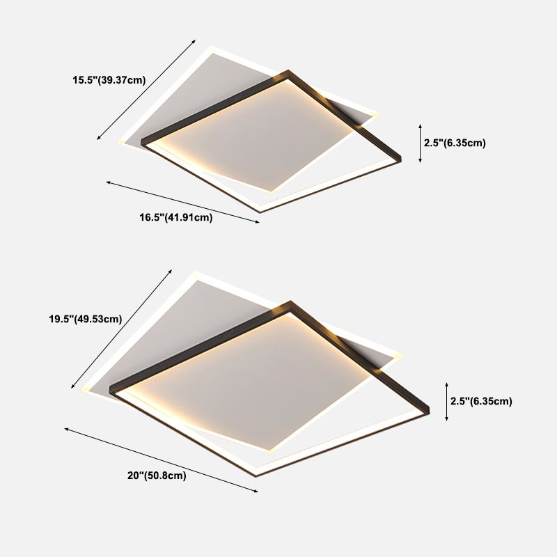 Plafonnier LED noir et blanc de style moderne et concis, plafonnier carré en fer avec abat-jour en acrylique