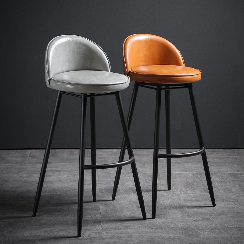 Contemporary Restaurant Footrest Stool Matte Finish Leather Barstool
