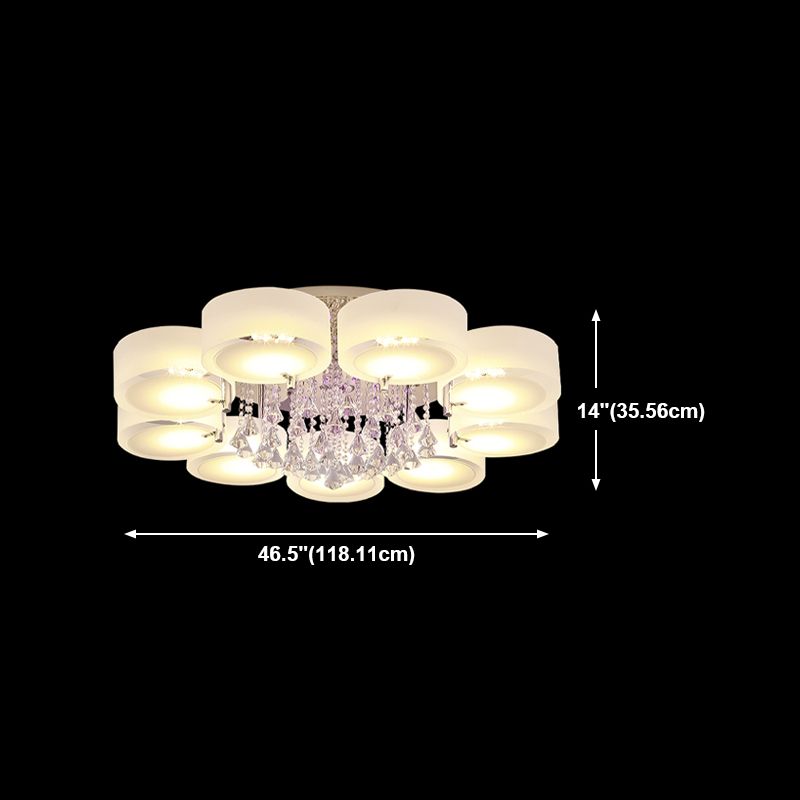 Lámpara de semi rascijada de metal plateada iluminación de techo de dormitorio múltiple con sombra de vidrio