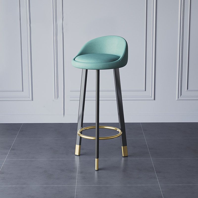 Glam Metal Barstool Faux Leather Footrest Stool in Matte Finsih for Indoor