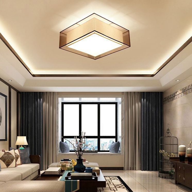 Lámpara de techo de montaje empotrado con sombra de café, dormitorio tradicional de tela cerca de la lámpara de techo