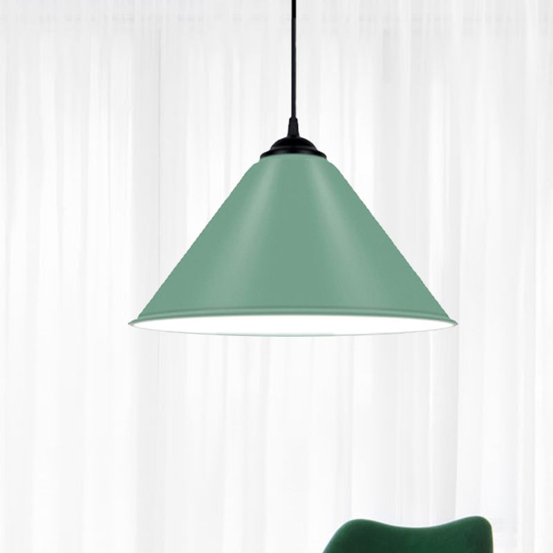 Luz colgante de cono de metal moderno 1 luz colgante de color rosa/amarillo/verde, 12 "/14"/16 "Dia