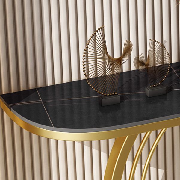 11.8" Wide Stone Console Table Scratch Table with Gold Ironcraft Frame