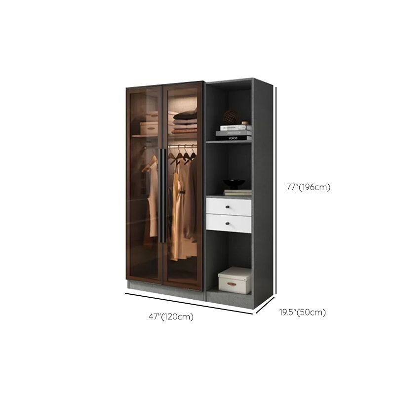 Modern Wardrobe Cabinet Glass and Engineered Wood Wardrobe Closet