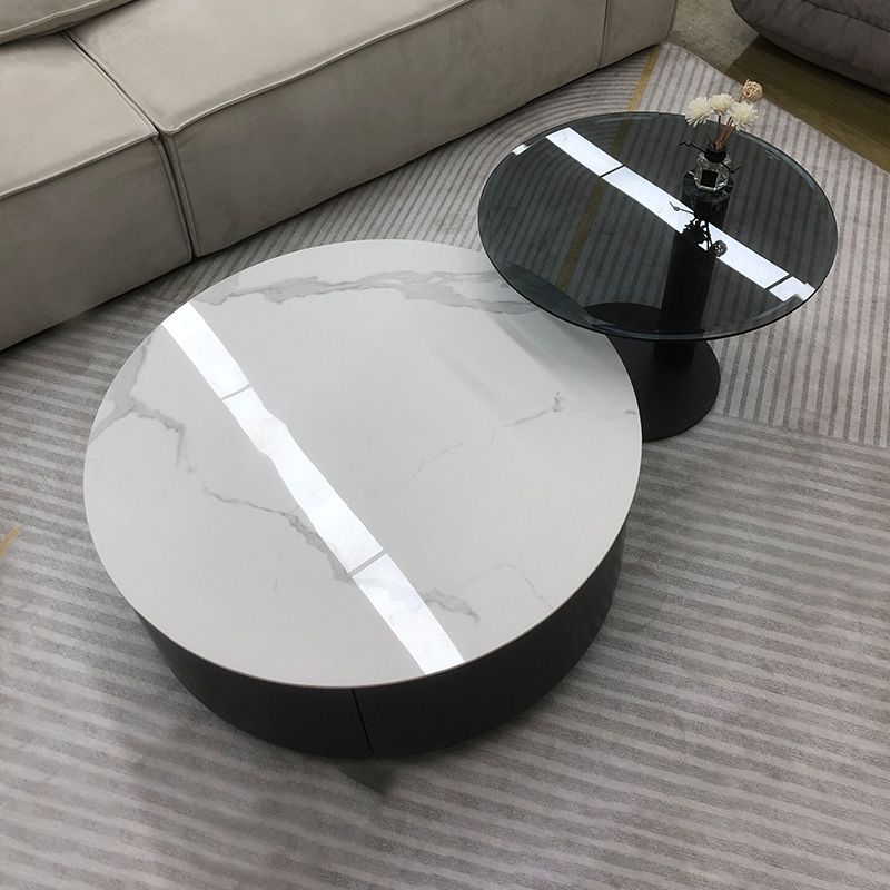 Slate Round Coffee Table Solid Wood Coffee Cocktail Table for Living Room