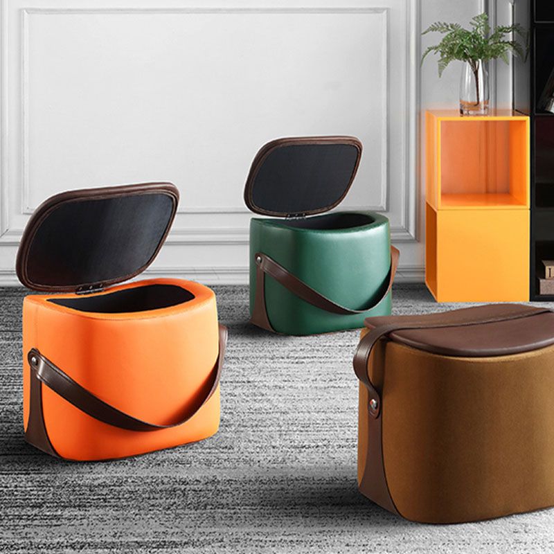 Glam Ottoman Faux Leather Stain Resistant Upholstered Square Ottoman with Legs