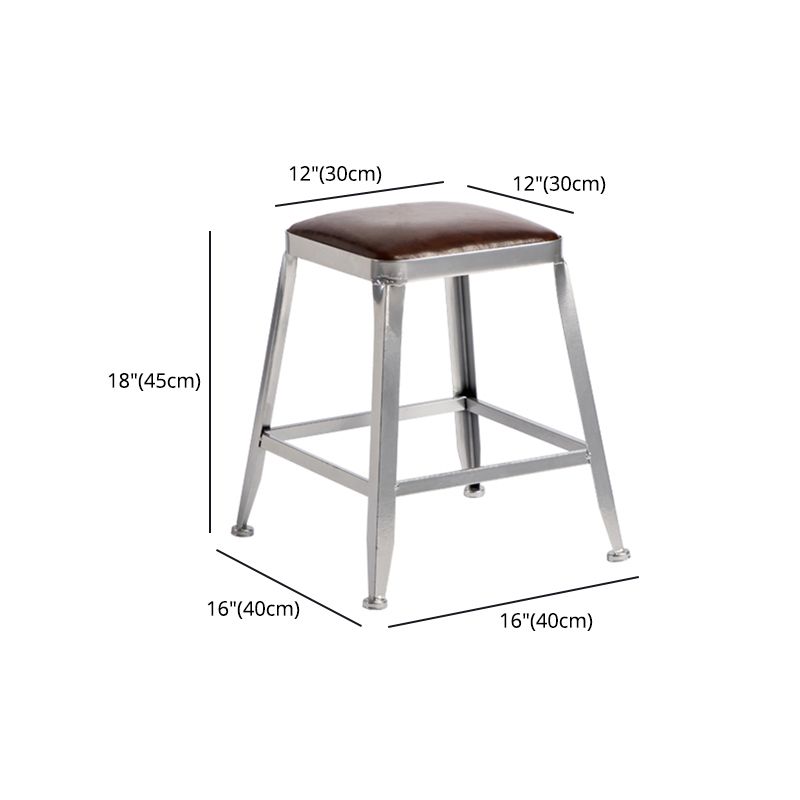 Armless Indoor Barstool Industrial Leather Counter Stool Brushed Silver