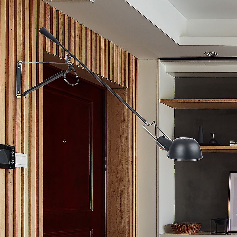 1 Head Metal Wall Light Industrial Stylish Black Bowl Shade Indoor Wall Mount Fixture with Boom Arm