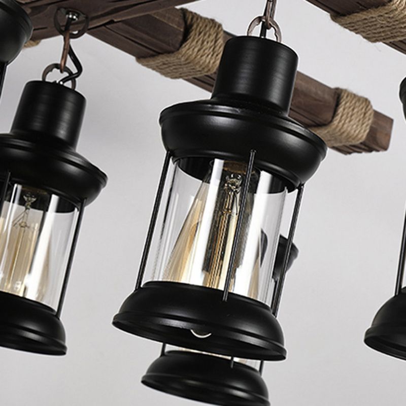 Chandelier 8 - Light Kitchen Island Fixture Wood & Iron Industrial Ceiling Pendant Light